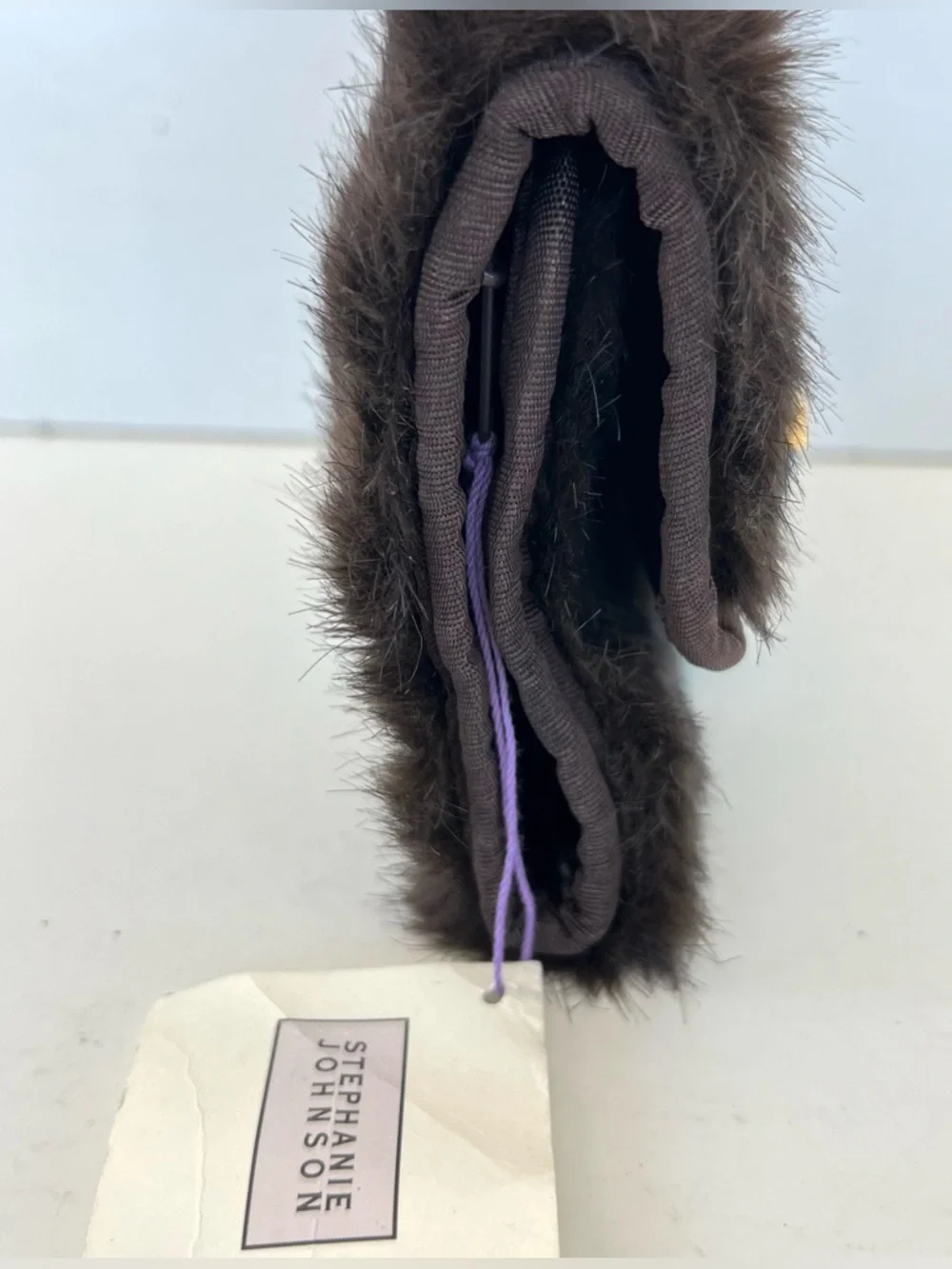 STEPHANIE JOHNSON Brown Faux Fur Vintage Travel Roll Cosmetic Jewelry Makeup Bag